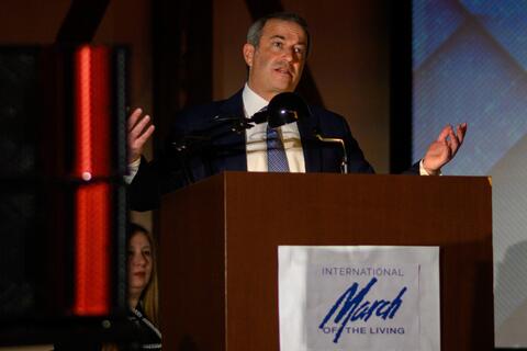 YU President Rabbi Dr. Ari Berman delivering the keynote address at the International March of the Living